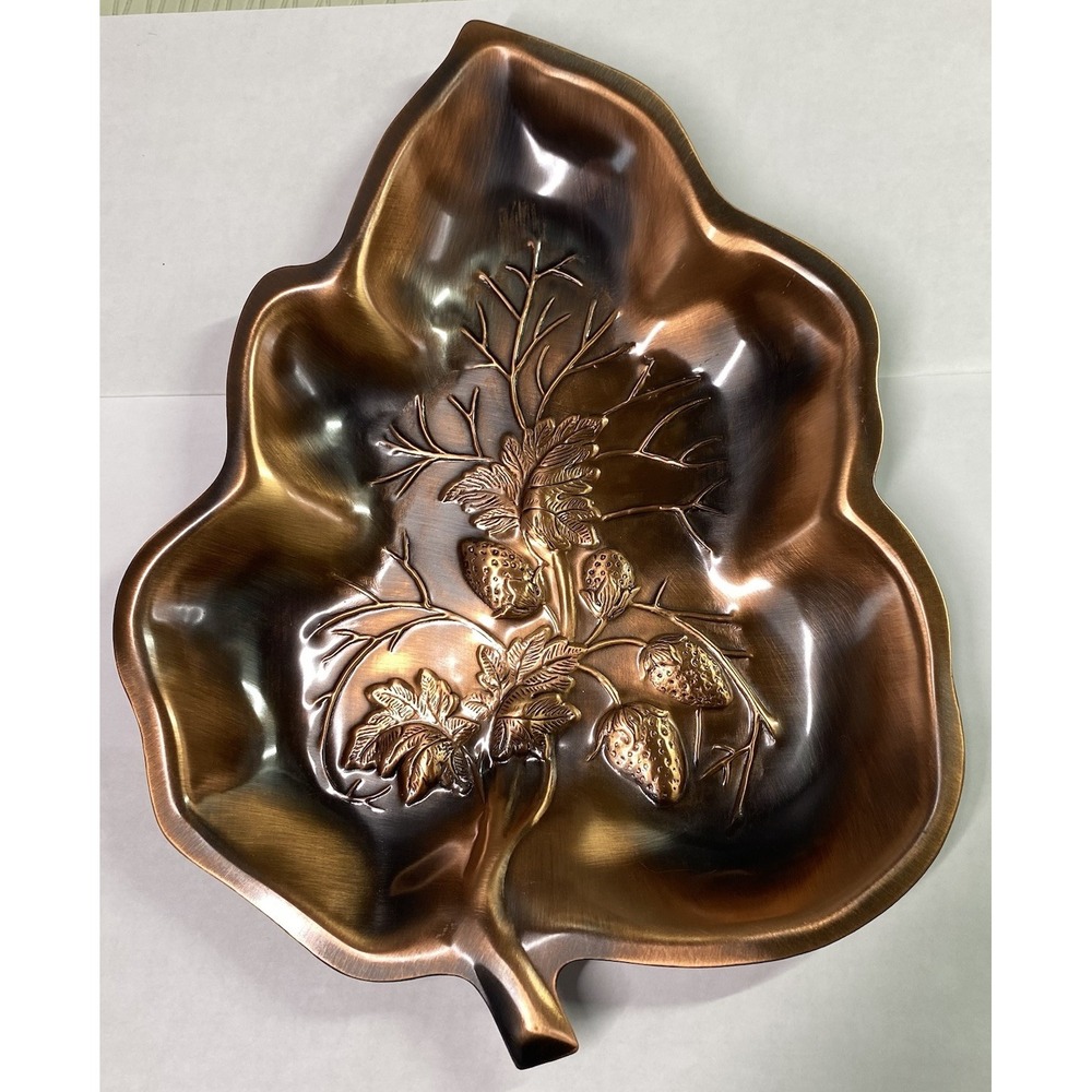 Copper Leaf Shaped Serving/Decorative Tray‎ W/Strawberries By  Coppersmith Guild